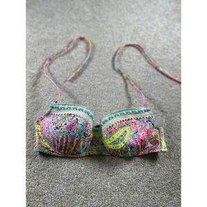 Shade & Shore Women's Bikini Top 34B Neon Paisley Padded Adjustable